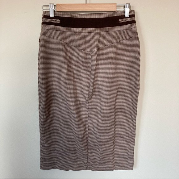 Bebe Brown Houndstooth Pencil Dark Light Academia Skirt Size 8 - Picture 3 of 5